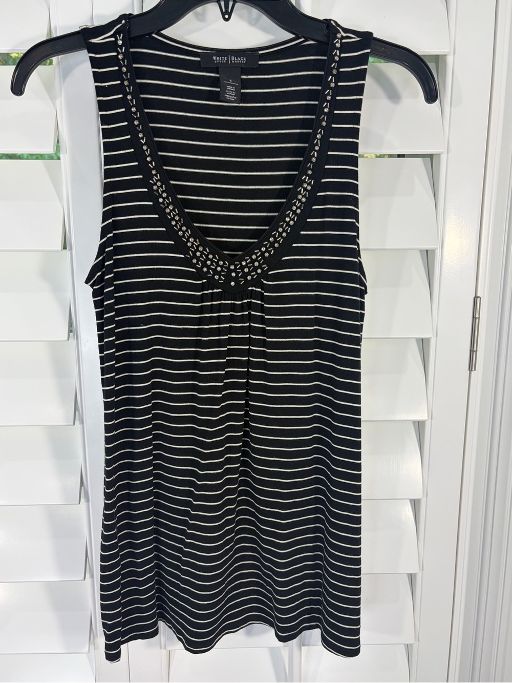 WHBM B&W Striped Sleeveless Tank with Embellished V-neck (S)